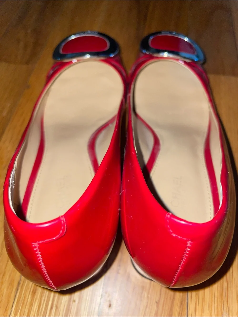 Michael Kors Red Patent Ballet Flats with Logo Buckle